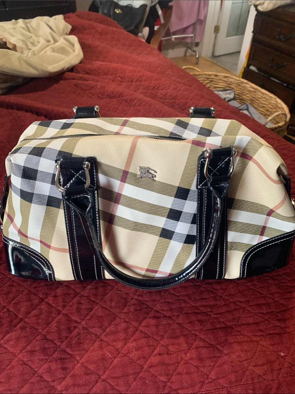 Classic Plaid Satchel Handbag - Black Trim